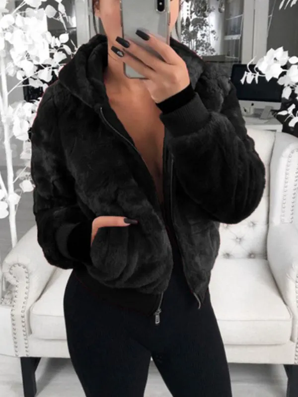 Women's Faux Fur Zip Up Coat With Hood