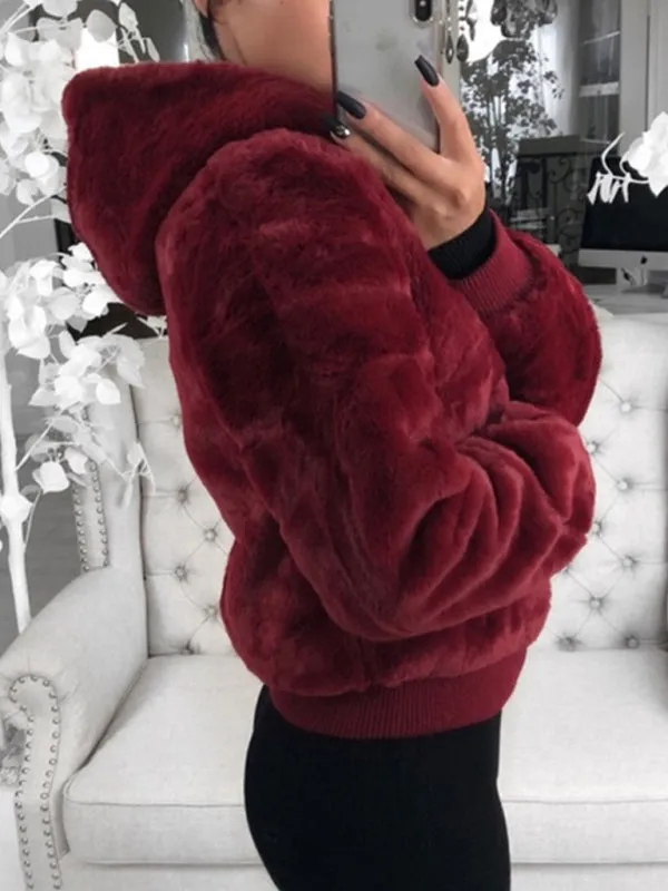 Women's Faux Fur Zip Up Coat With Hood