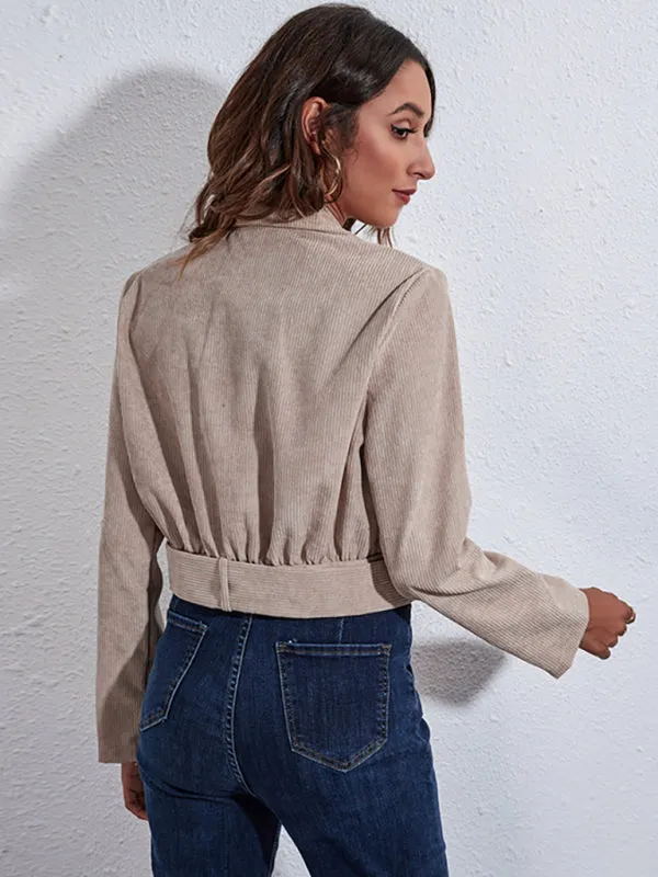 Women's Short Length Corduroy Jacket With Belt