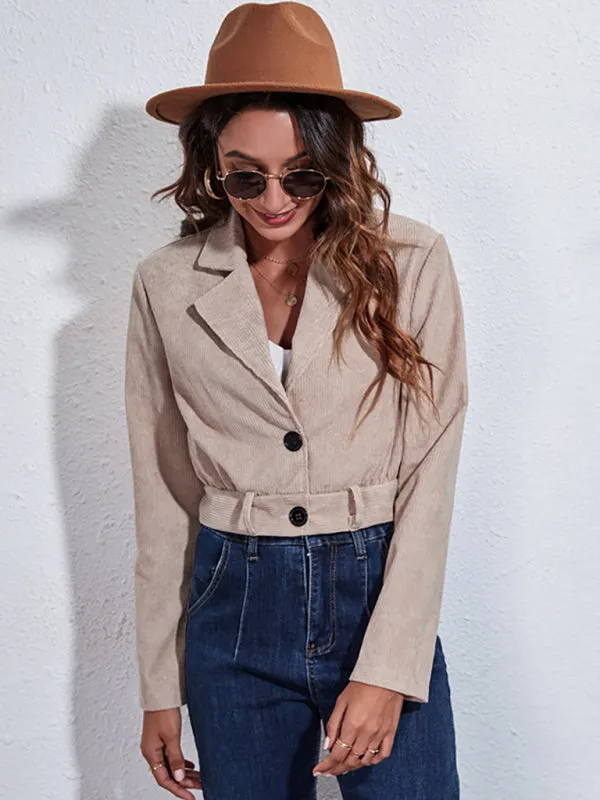 Women's Short Length Corduroy Jacket With Belt